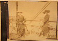 1907 to 1909 2 ladies with their bicycles on a  bridge. RPPC 5 1/8 x 3 3/8 VELOX picture