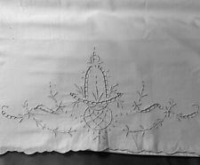 Antique Pillowcase Hand Made Lovely Blue Madeira Embroidery  33 x  20  1/2