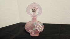 Fenton Lavender Glass Perfume Bottle Fan Stopper Embossed Flowers Fenton Tag picture