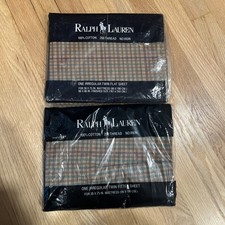 Vtg Ralph Lauren Churchill Multi Plaid Twin Sheet Flat & Fitted Set picture