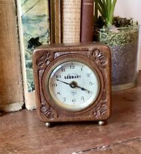 Antique Lenzkirch AUG Analog Alarm Clock Wooden Made Germany 3.5x3.5” Footed picture