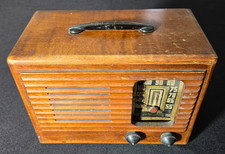 Vintage 1940s Emerson Wood Tube Radio Art Deco Dial Carry Handle UNTESTED AS-IS picture