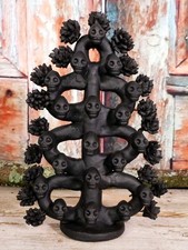 Day of the Dead Skull Tree Clay Painted Black Handmade Michoacan Mexico Folk Art picture