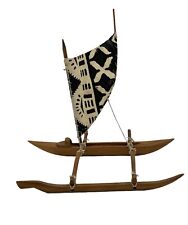 Vintage Carved Handmade Koa Wood Canoe w/ Handpainted Sail Engraved Bottom picture