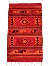 Woven Red Wool Rug : Zapotec Hand Loomed Geometric 23x40 Inches picture