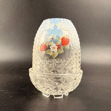Fenton Basketweave Fairy Lamp HP Strawberries Signed Everson 4.5
