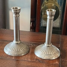 Vintage Pewter Candlestick Holders Pair 7” Fluted Base Taper Candle Sticks Set picture