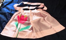 Vtg Pink Gingham Apron Applique Tulip Pocket Generous Ties Cottagecore Farmhouse picture