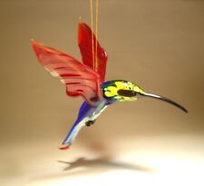 Blown Glass Figurine Bird Hanging Dark Red, Blue and Yellow HUMMINGBIRD Ornament picture