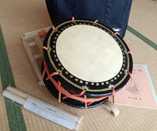 Taiko Wadaiko Japanese Drum Set with Case etc 34.5cm Dia 15cm Unused Japan picture