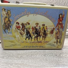 Vintage “Howdy Buckaroo” Cowgirl Western Tin Metal Lunchbox – Rodeo Art 12”x8” picture