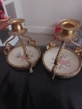 Fabulous Pair Vintage Petit Point Dressing Table/Vanity  Candlesticks  picture