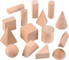 15 Pcs 3D Shapes Geometric Solids Wooden Shapes Large Size Burlywood Color picture