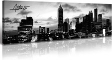 DJSYLIFE Atlanta Skyline Wall Art Cityscape Picture Decor Black And White picture