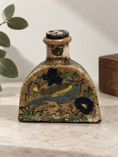 Antique Persian Flask with Original Stopper, 18th–19th C., Hand Painted Pottery picture