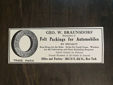 Vintage 1910 Felt Packings for Automobiles Geo W Braunsdorf Original Ad 1221 picture