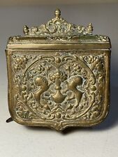 Rare European Ornate Lion Design Brass Cartridge Powered Case With Hinged Lid picture