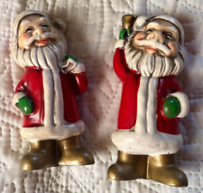 Paper Mache Santa Claus Bell Christmas 2- Figurines 5 inch Vintage picture