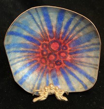 Mirrle Squires Enamel Copper Plate Volcano Atomic Fireworks Red Blue Mid Century picture