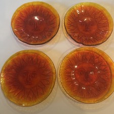 Vtg Amberina Sun Face Red Orange Art Glass Plates Blenko? picture