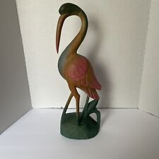 Vtg Pier 1 Large Wooden Bird Crane Heron Colored Lotus Pond 18” Indonesia picture