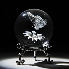 HDCRYSTALGIFTS 60mm Butterfly Crystal Ball With Flower picture