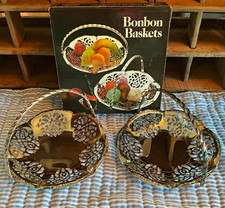 Silverplated Bonbon Baskets Set of 2 Leonard No. 673 Scalloped Edge 6” 1983 VTG picture
