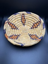 Vtg Moroccan Hand Woven Coil Bread Basket African 10”x3” Tribal Purple Orange picture