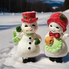 Vintage Mr & Mrs Snowman Salt & Pepper Set Japan picture