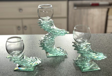 Vintage Art Glass Set 3 Votive Candle Holders Floating Glass Spiral Artist picture