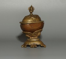 Real Tibet 19th Century Old Antique Buddhist Alloy Copper Kapala Offering Bowl picture