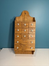 Antique Oak Wall Spice Cabinet 11 Drawer Primitive Kitchen Apothecary Coffee Tea picture