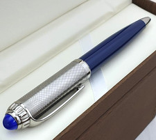 Cartier Iced Blue Guilloche Ballpoint Pen Luxury Writing Instrument w/ Box picture