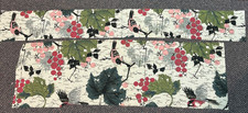 2 Vintage Floral & Bird Pattern Barkcloth Fabric Scrap 46x6 & 38x12 Unused picture