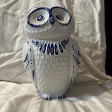 Vintage Porcelain vintage styled blue and white OWL Statue 11” tall 20” Diameter picture