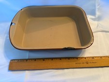 Vintage Rustic Primitive Ivory Green Enamel Baking Roasting Pan 10 X 8 Cooking picture