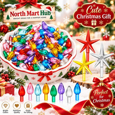 108 Replacement Ceramic Christmas Tree Twist Light Bulbs and 3 Star Toppers picture