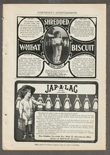 1902 SHREDDED WHEAT Biscuit-MORE LIGHT Mag AD~JAP-A-LAC~PRIDE of THE WEST Muslin picture