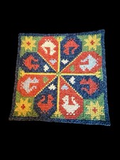 Vtg Swedish FOLK ART Flemish Wool Hand Weave Trivet/Mini Rug picture