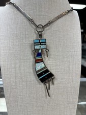 Harold Smith Navajo sterling Yei pendant stone inlay of turquoise, opal, and jet picture