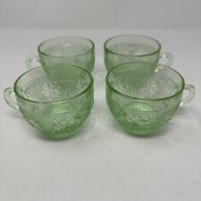 Vintage Indiana Glass Sandwich Tiara Glass Chantilly Green Coffee Cups Set Of 4 picture