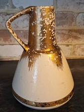 Vintage Pottery Cream Colored Gold Drip Glaze Pitcher Vase 9