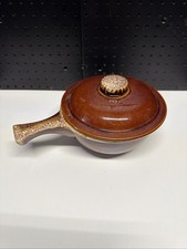 Vintage Hull Oven-Proof Mirror Brown Drip 1.5 Qt Casserole Pot Long Handle Lid picture