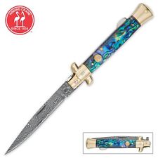 Kissing Crane Genuine Abalone Real Damascus Steel Manual Pocket Knife  picture