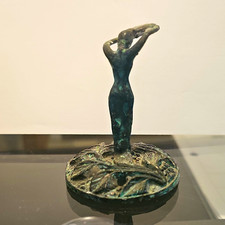 Metal Patina Woman Figurine Sculpture, Abstract Art 3D Effect, Green/Black picture