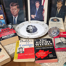 JFK John F. Kennedy Memorabilia Lot Books Photo Prints Decorative Plate Glass picture