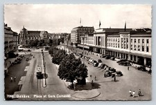 RPPC Postcard: Geneva, Switzerland - Cornavin Square & Train Station, Old Cars picture