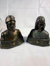 A Pair Antique Painted Dante Bronze Bust Bookend Statues picture