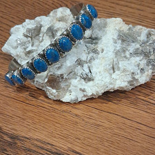 Vintage Native Made Sterling Silver Blue Lapis Row Cuff Bracelet picture