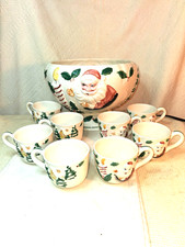 VINTAGE 9 PIECE CERAMIC PUNCH BOWL SET WITH 8 CUPS OVER 60YEARS OLD PERFECT FOR picture